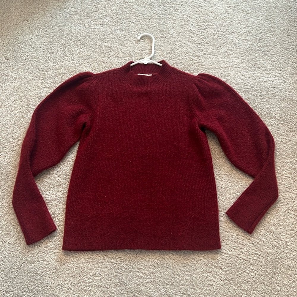 LOFT puff sleeve sweater in red. XS.